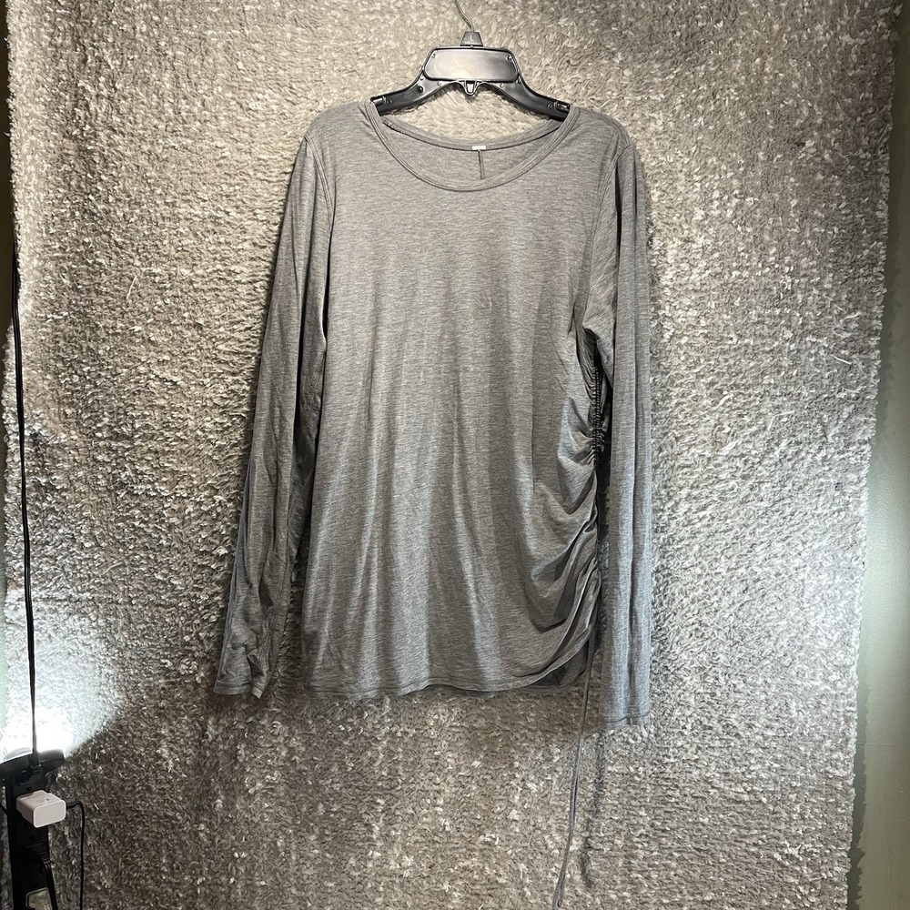Lululemon Gray Side Cinch Long Sleeve Round Neck Pima Cotton Shirt Size 6